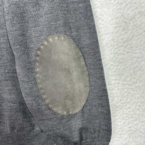Jos A Bank Men’s XXL Sweater 100% Merino Wool Gray 1/4 Zip Suede Elbow Patch - Picture 5 of 12